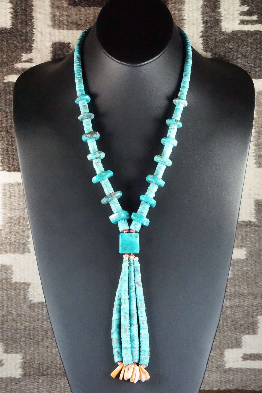 Turquoise, Spiny Oyster & Sterling Silver Necklace - Lupe Lovato