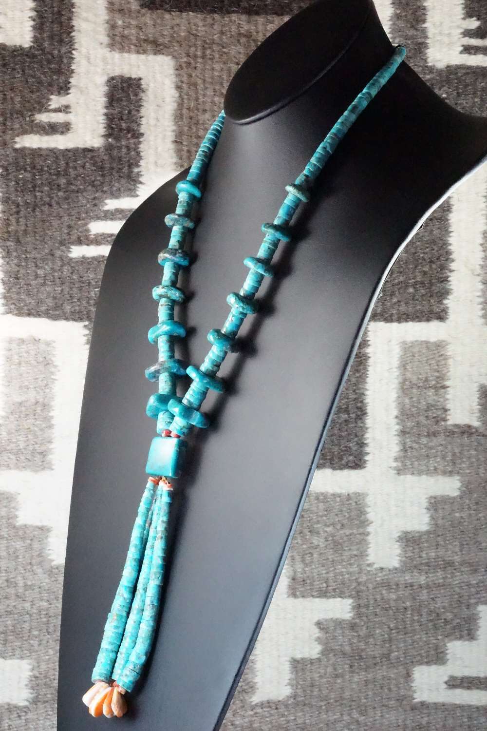 Turquoise, Spiny Oyster & Sterling Silver Necklace - Lupe Lovato