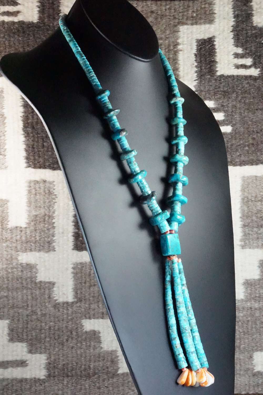Turquoise, Spiny Oyster & Sterling Silver Necklace - Lupe Lovato