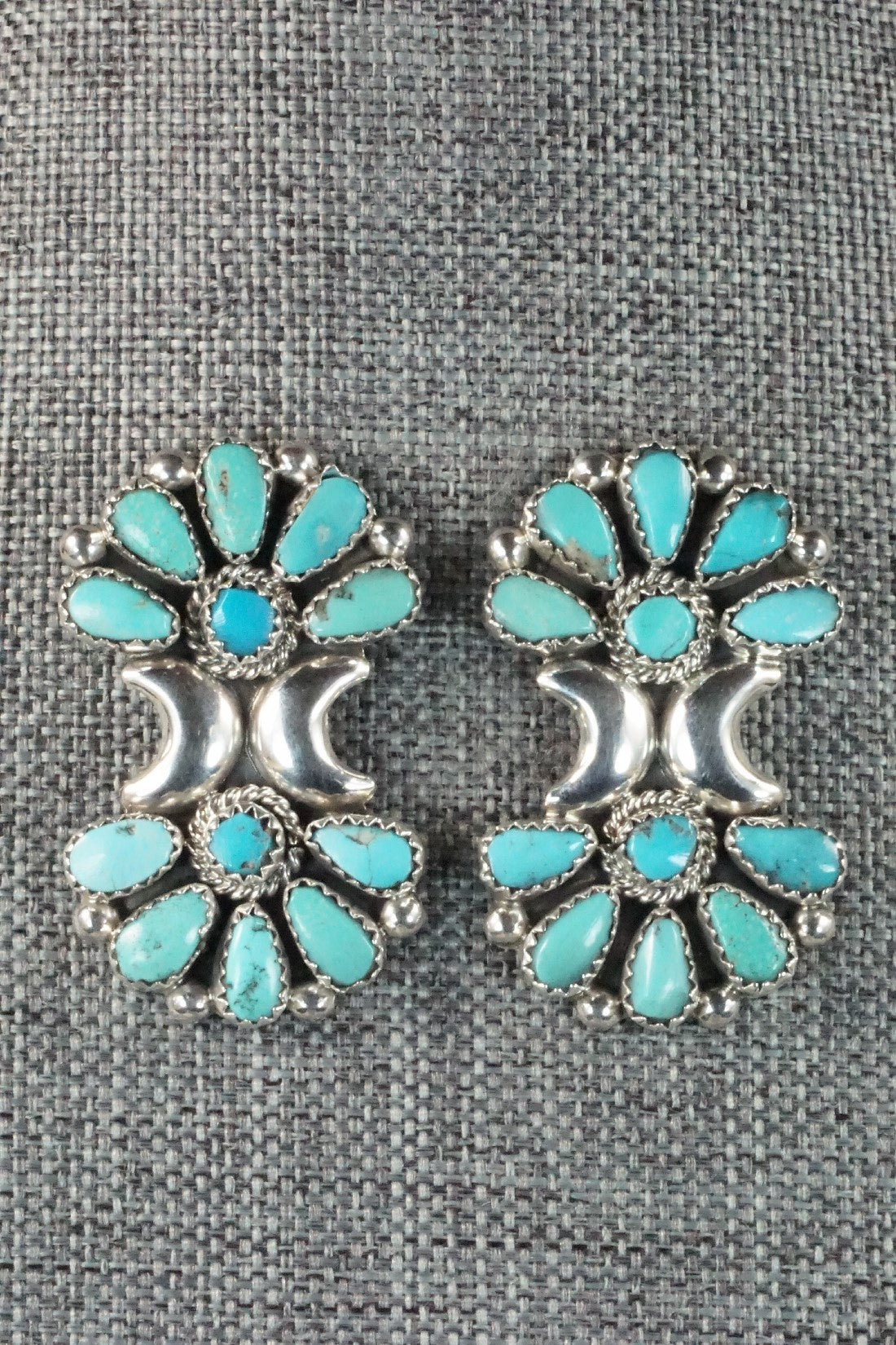 Turquoise & Sterling Silver Squash Blossom Necklace Set - Eunise Wilson