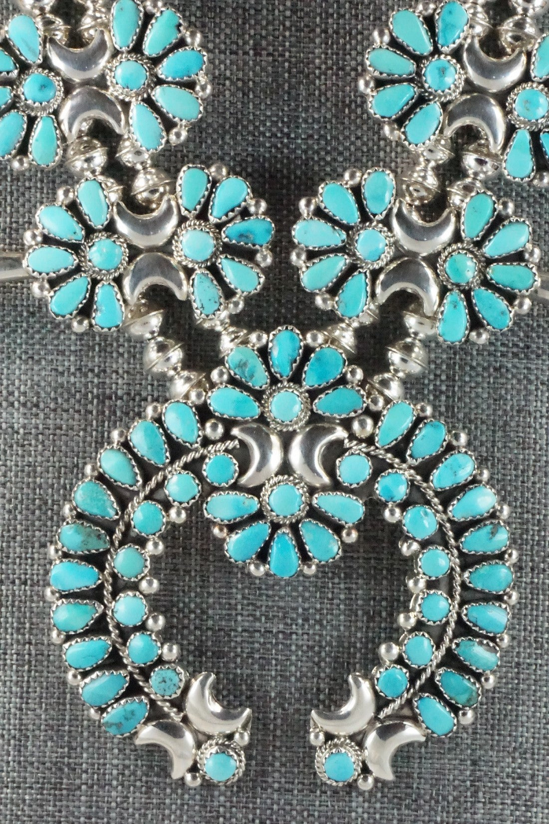 Turquoise & Sterling Silver Squash Blossom Necklace Set - Eunise Wilson