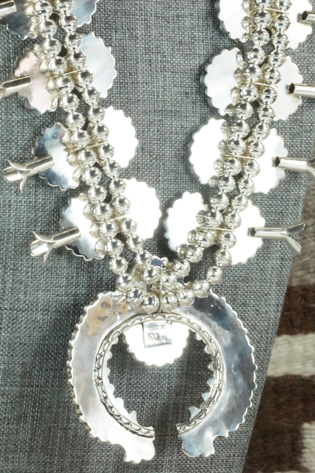 Turquoise & Sterling Silver Squash Blossom Necklace Set - Eunise Wilson