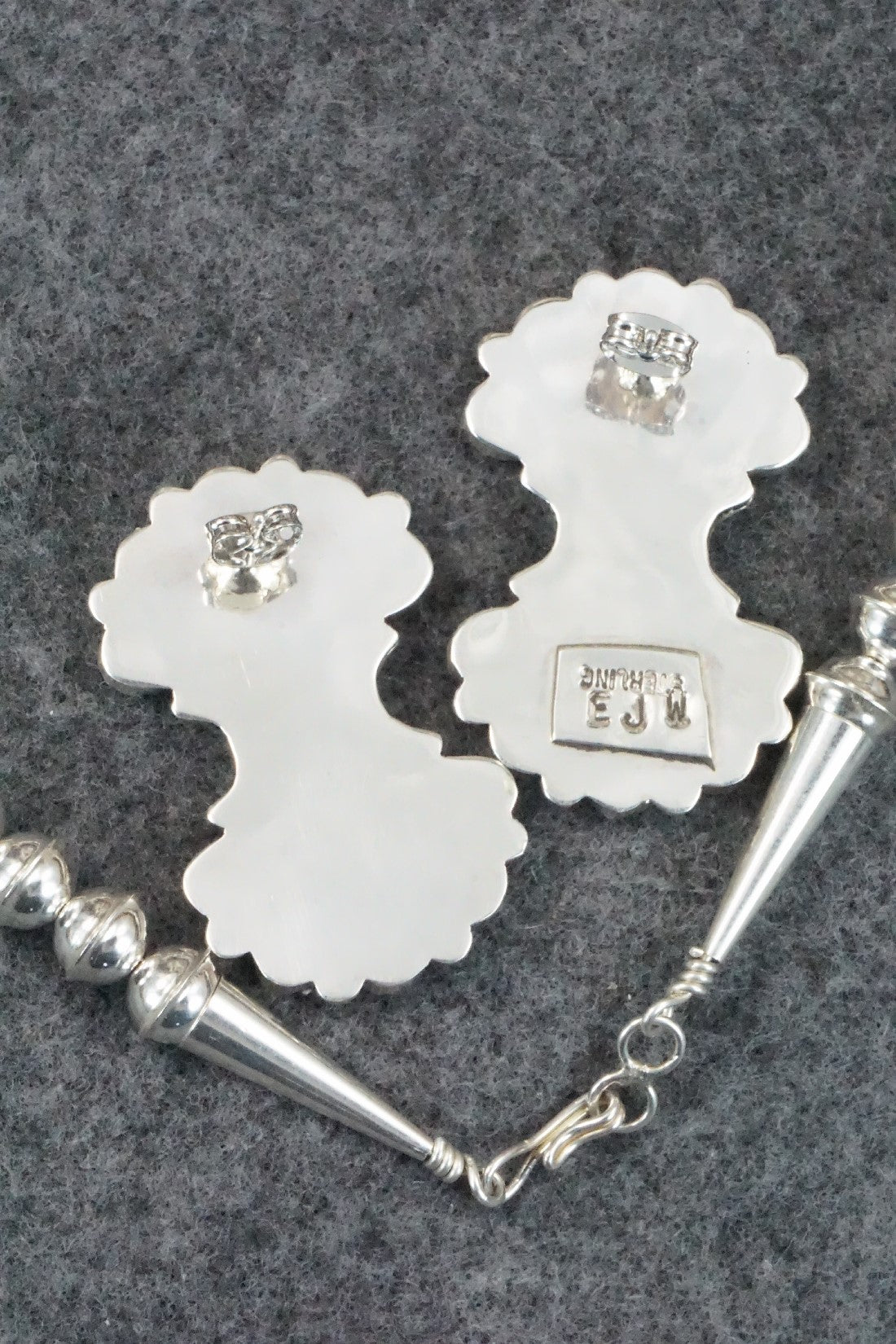 Turquoise & Sterling Silver Squash Blossom Necklace Set - Eunise Wilson