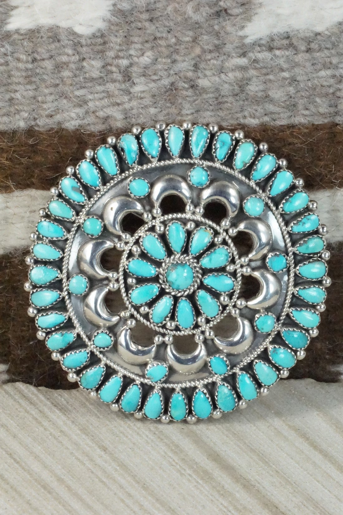 Turquoise & Sterling Silver Squash Blossom Necklace Set - Eunise Wilson