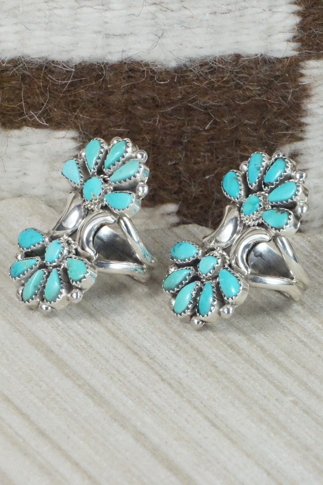 Turquoise & Sterling Silver Squash Blossom Necklace Set - Eunise Wilson