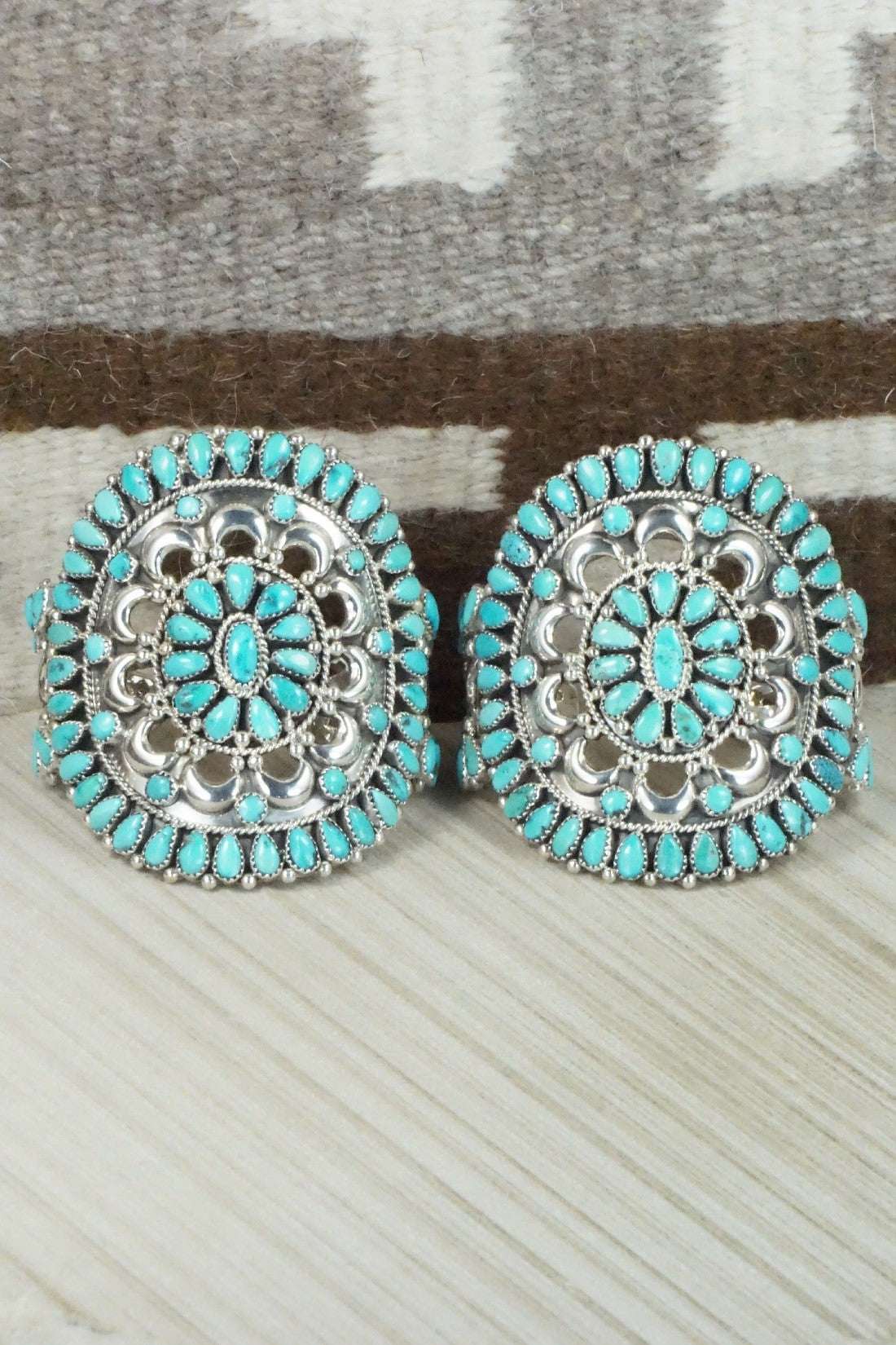 Turquoise & Sterling Silver Squash Blossom Necklace Set - Eunise Wilson