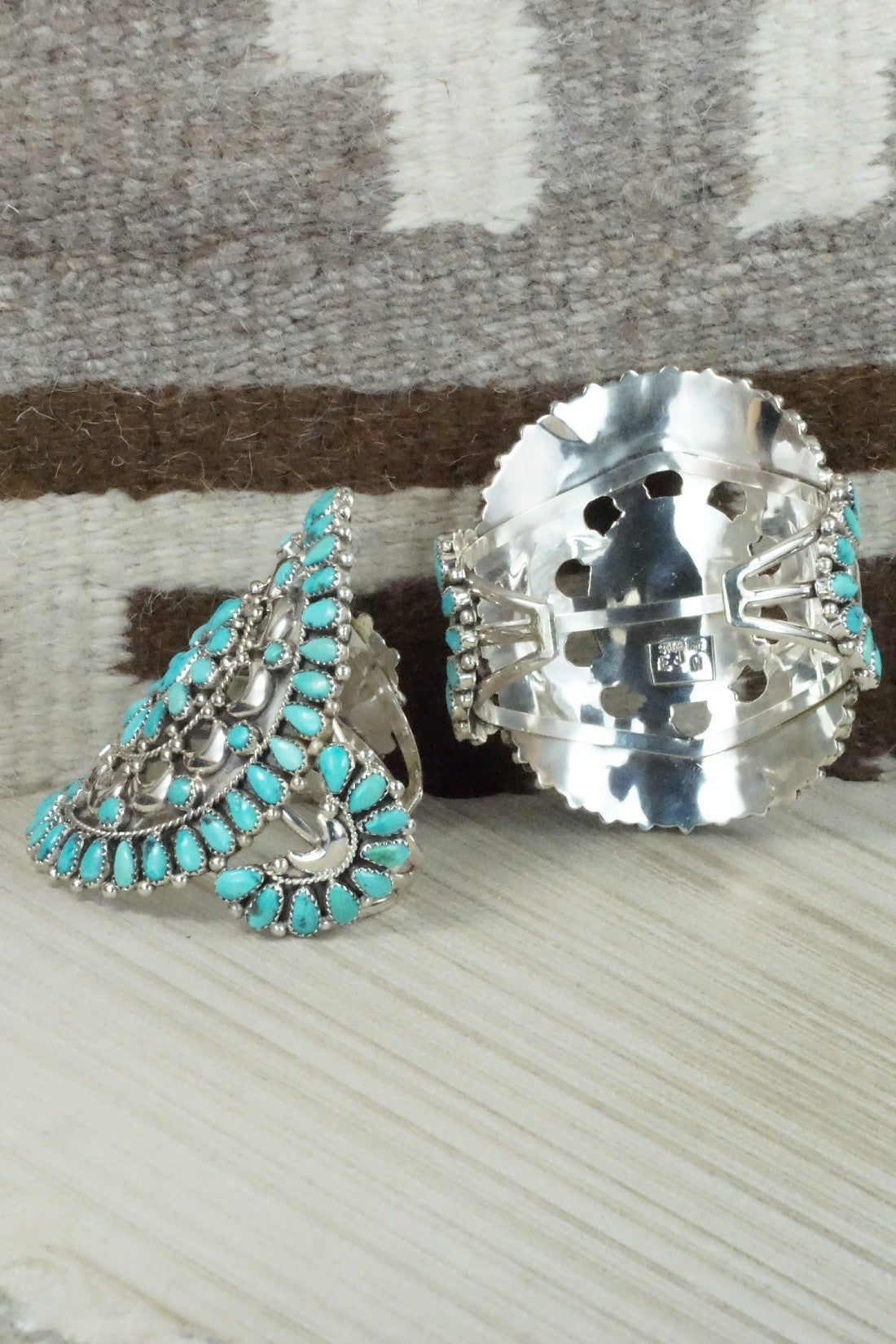 Turquoise & Sterling Silver Squash Blossom Necklace Set - Eunise Wilson