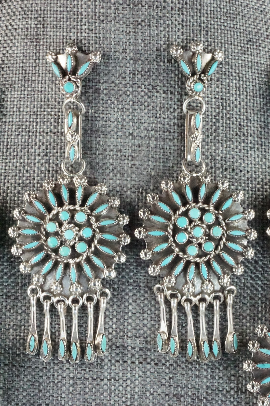 Turquoise & Sterling Silver Squash Blossom Necklace & Earrings - Merlinda Chavez