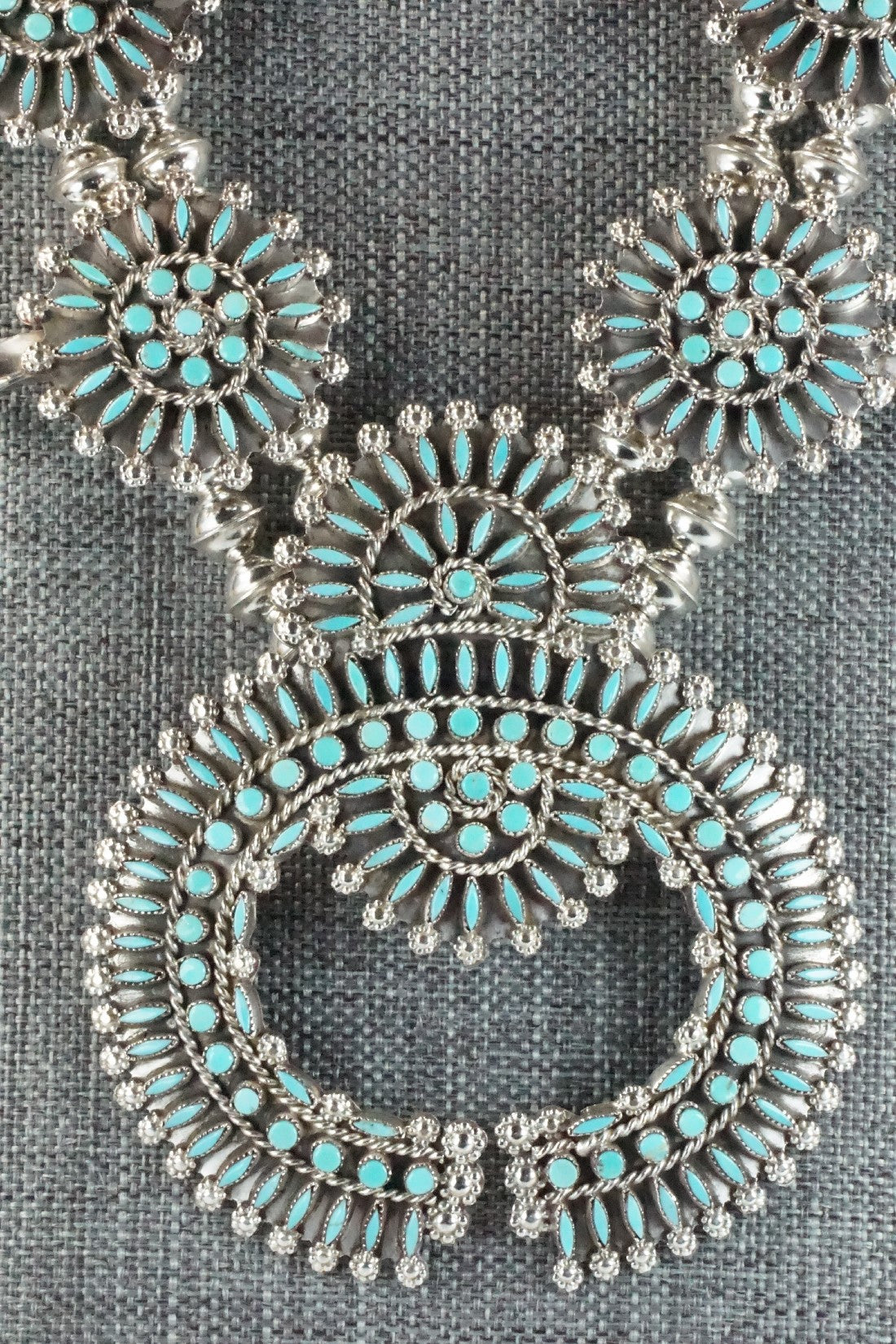 Turquoise & Sterling Silver Squash Blossom Necklace & Earrings - Merlinda Chavez