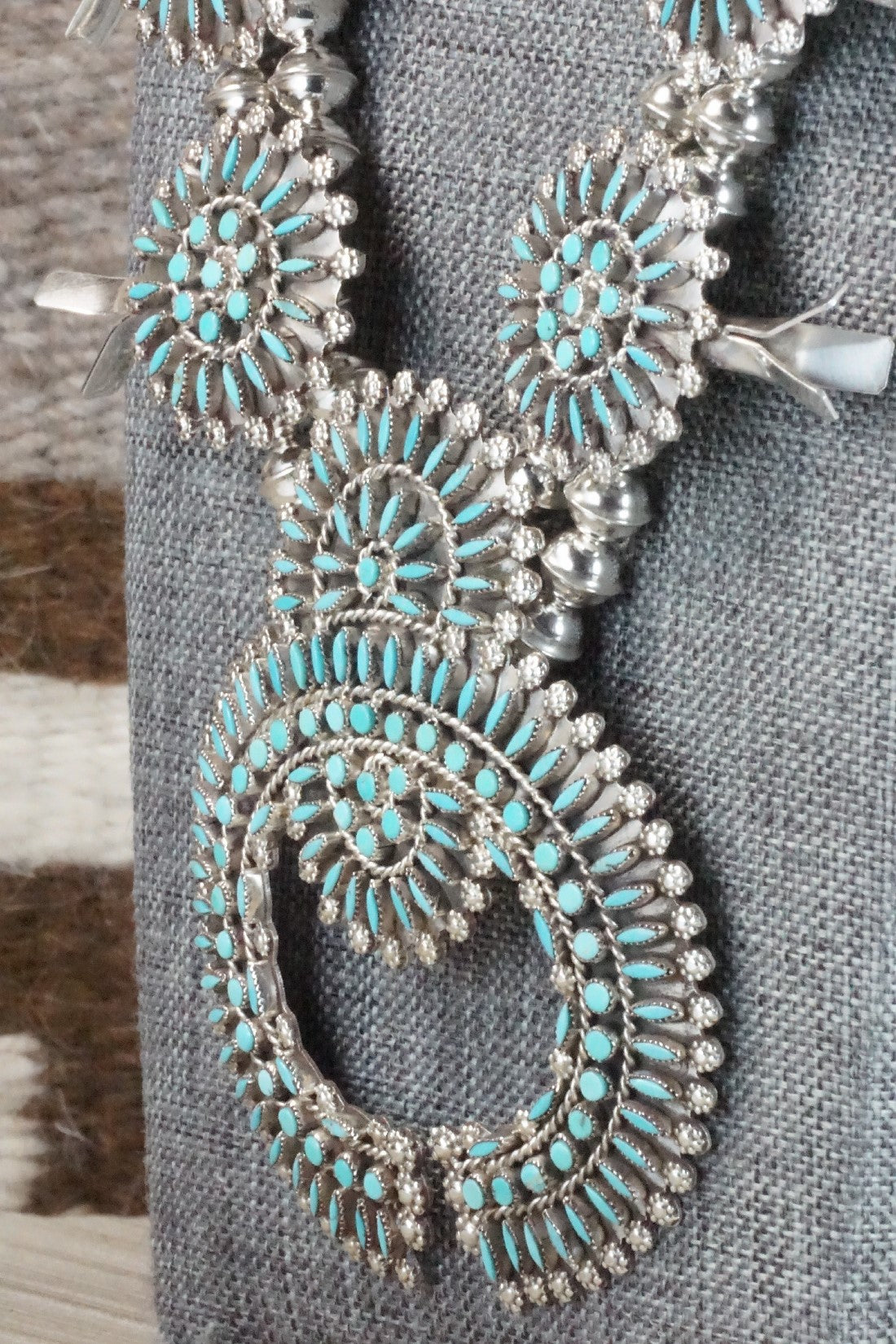Turquoise & Sterling Silver Squash Blossom Necklace & Earrings - Merlinda Chavez