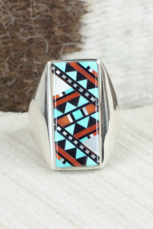 Multi Stone & Sterling Silver Ring - Herbert Kallestewa - Size 11.75