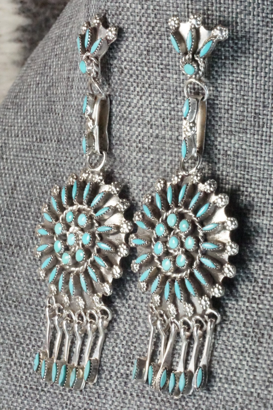 Turquoise & Sterling Silver Squash Blossom Necklace & Earrings - Merlinda Chavez