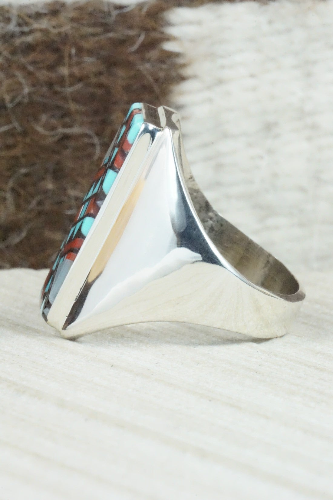 Multi Stone & Sterling Silver Ring - Herbert Kallestewa - Size 11.75