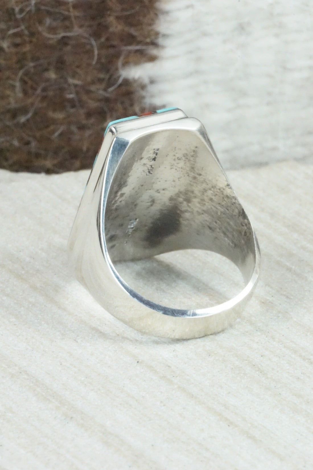 Multi Stone & Sterling Silver Ring - Herbert Kallestewa - Size 11.75