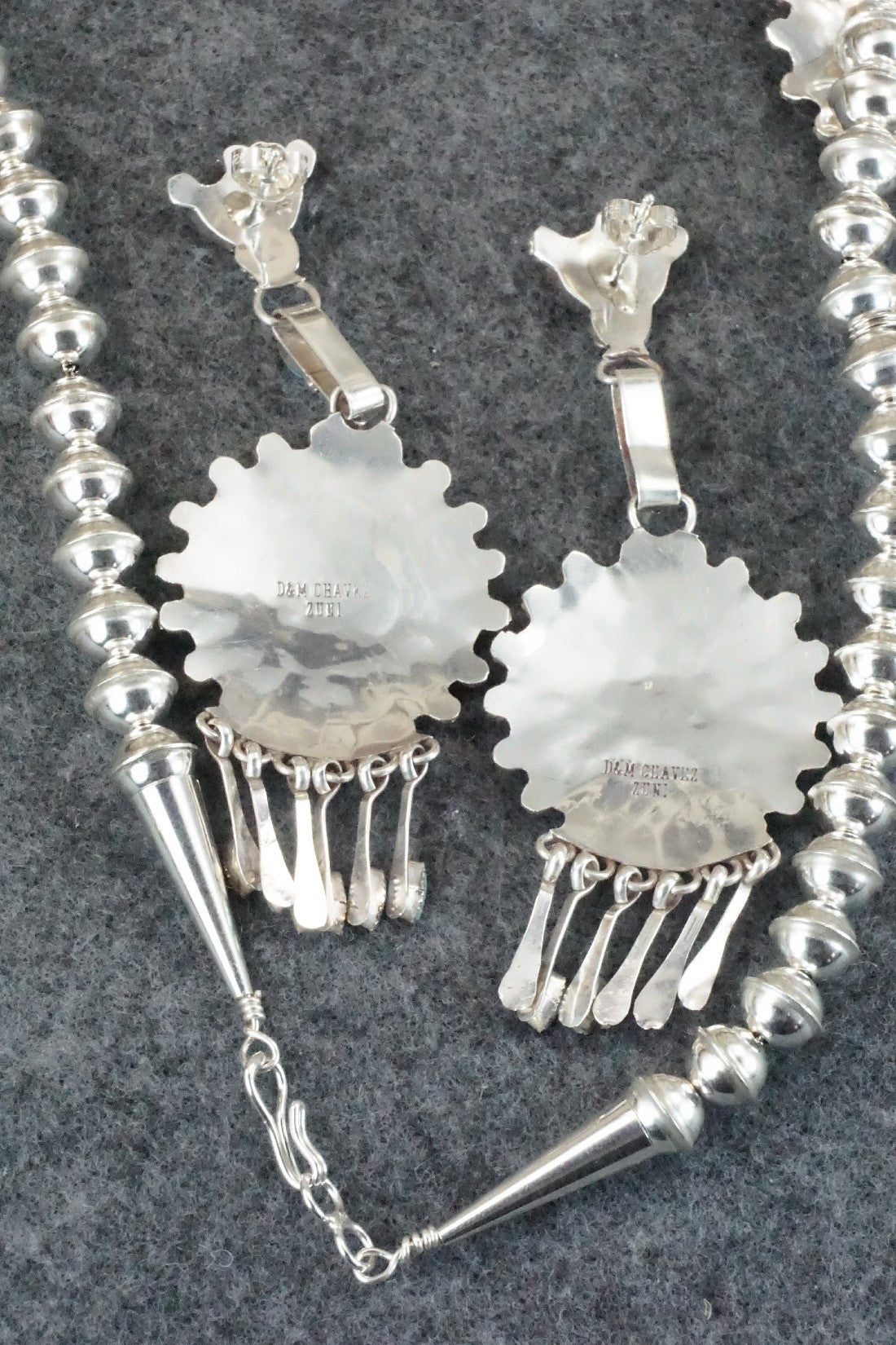 Turquoise & Sterling Silver Squash Blossom Necklace & Earrings - Merlinda Chavez