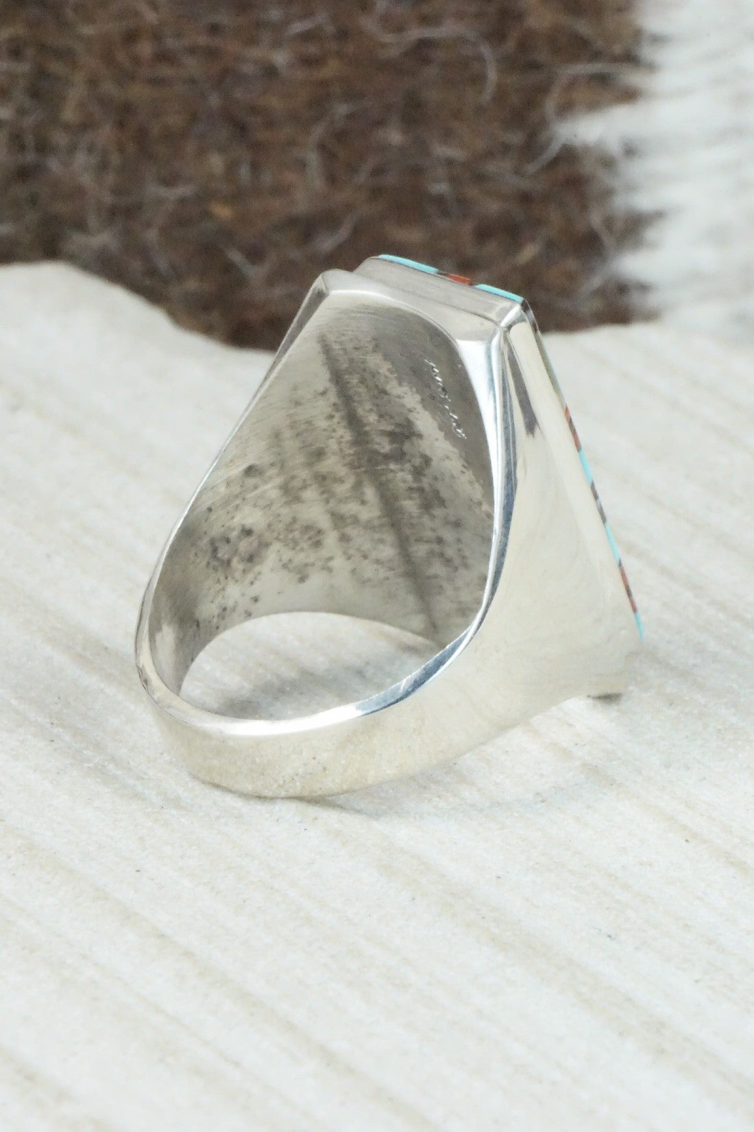 Multi Stone & Sterling Silver Ring - Herbert Kallestewa - Size 11.75