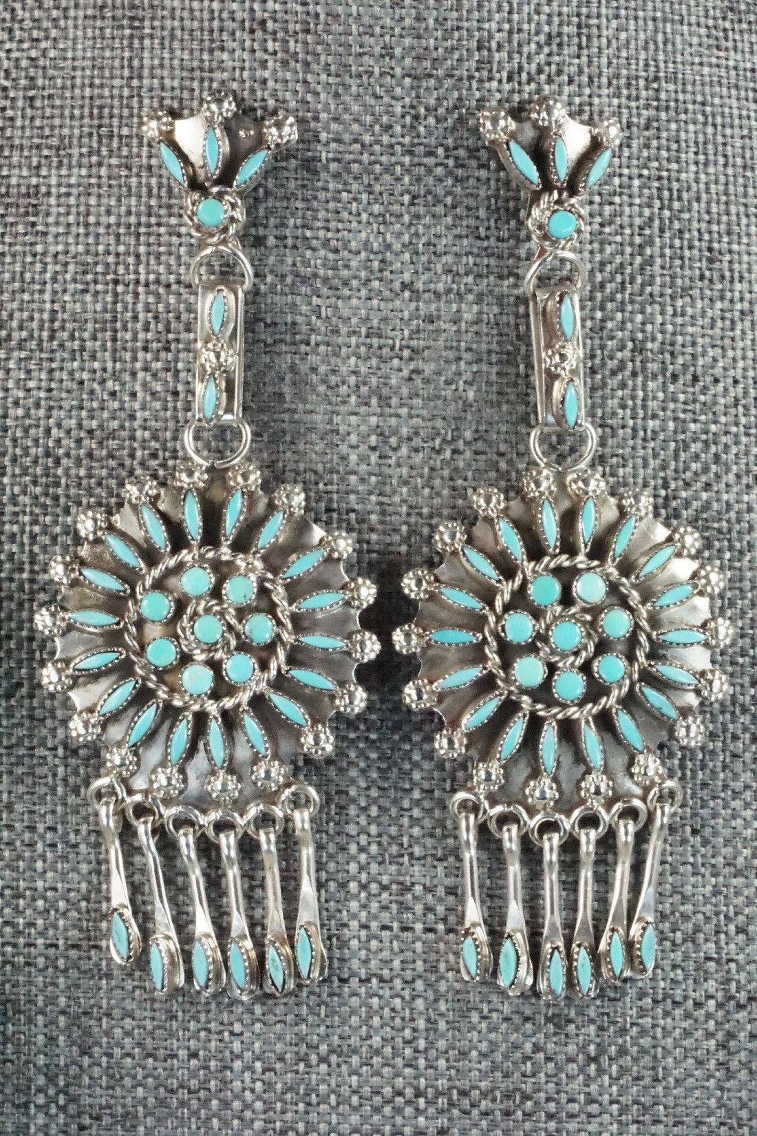 Turquoise & Sterling Silver Squash Blossom Necklace & Earrings - Merlinda Chavez