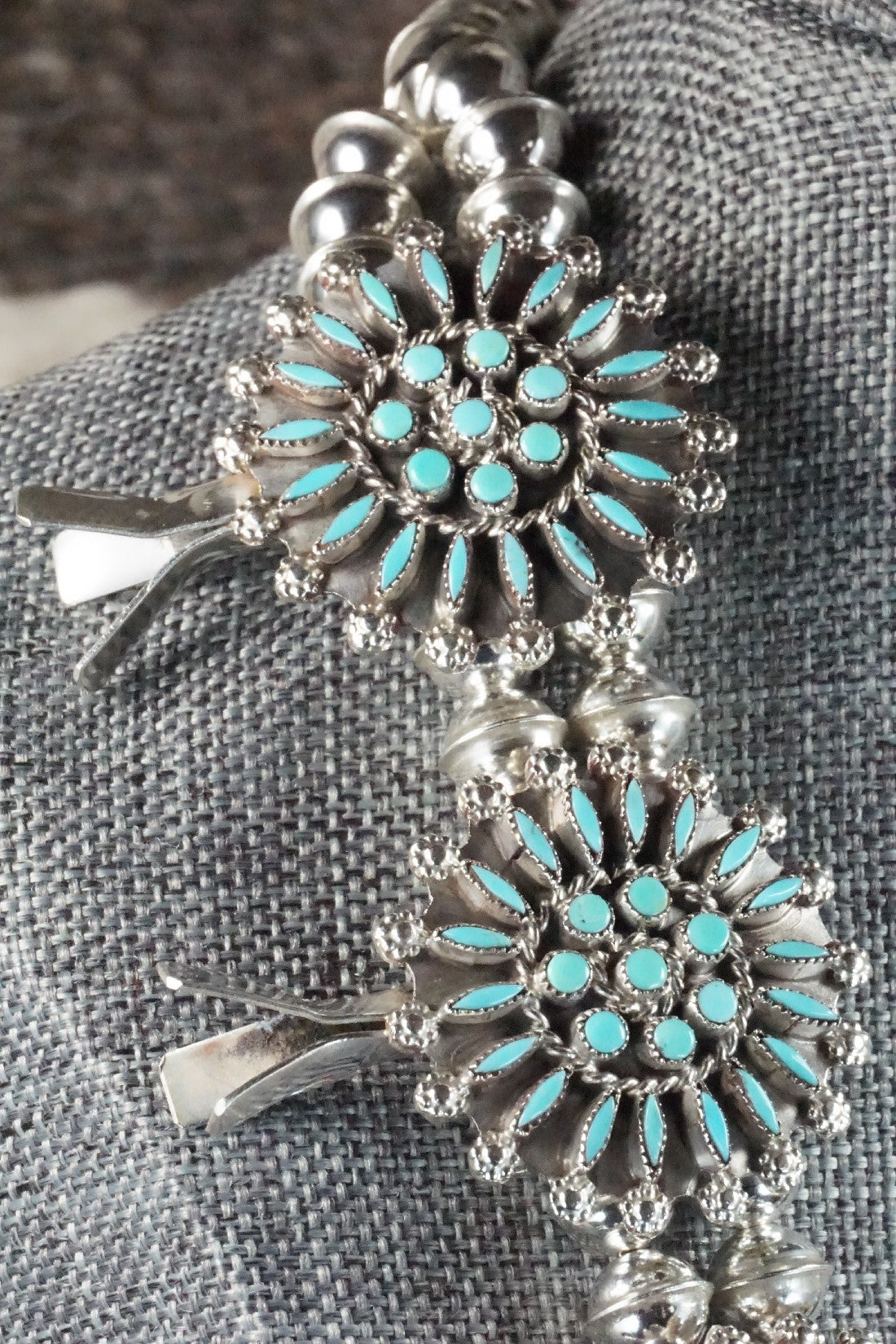 Turquoise & Sterling Silver Squash Blossom Necklace & Earrings - Merlinda Chavez