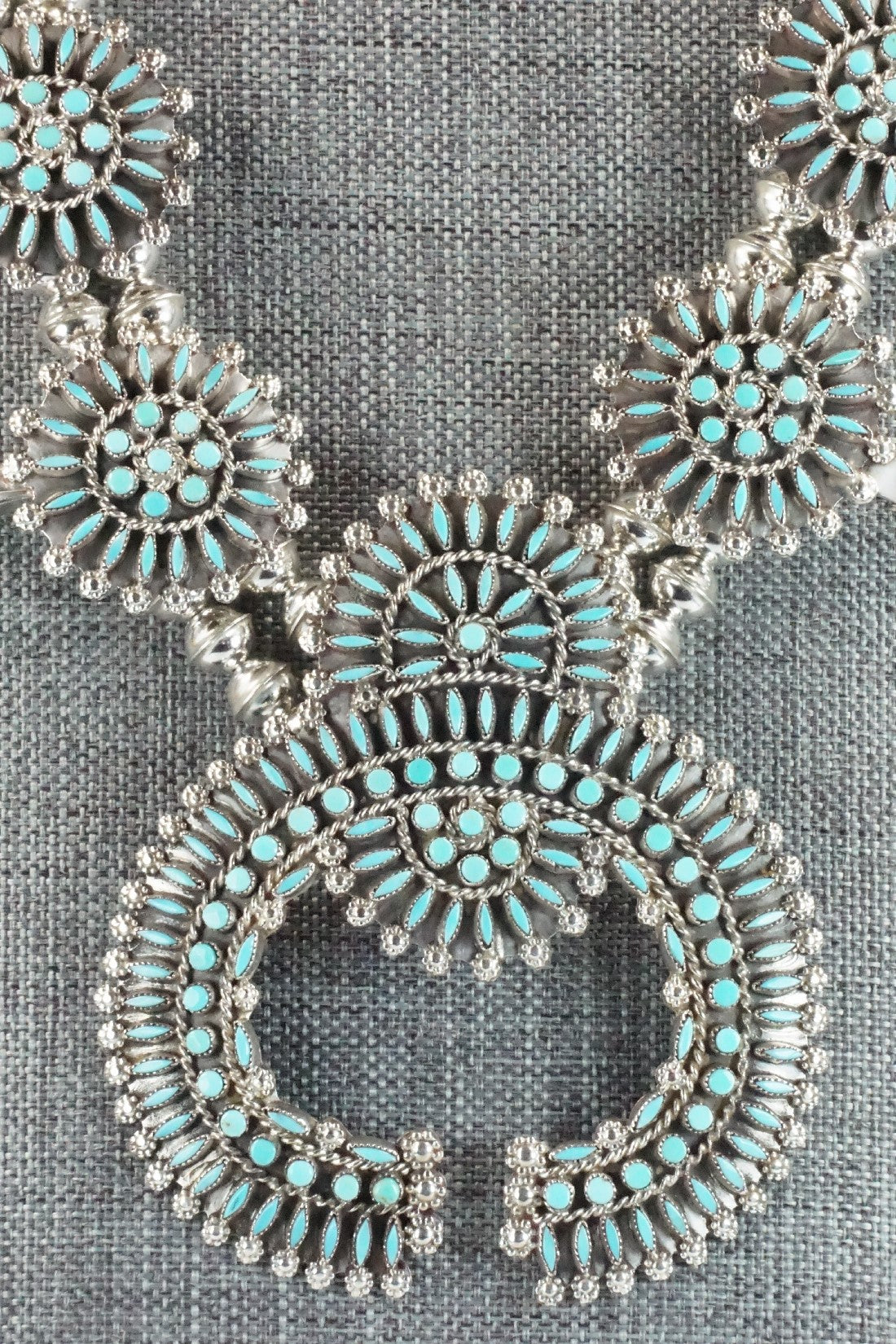 Turquoise & Sterling Silver Squash Blossom Necklace & Earrings - Merlinda Chavez