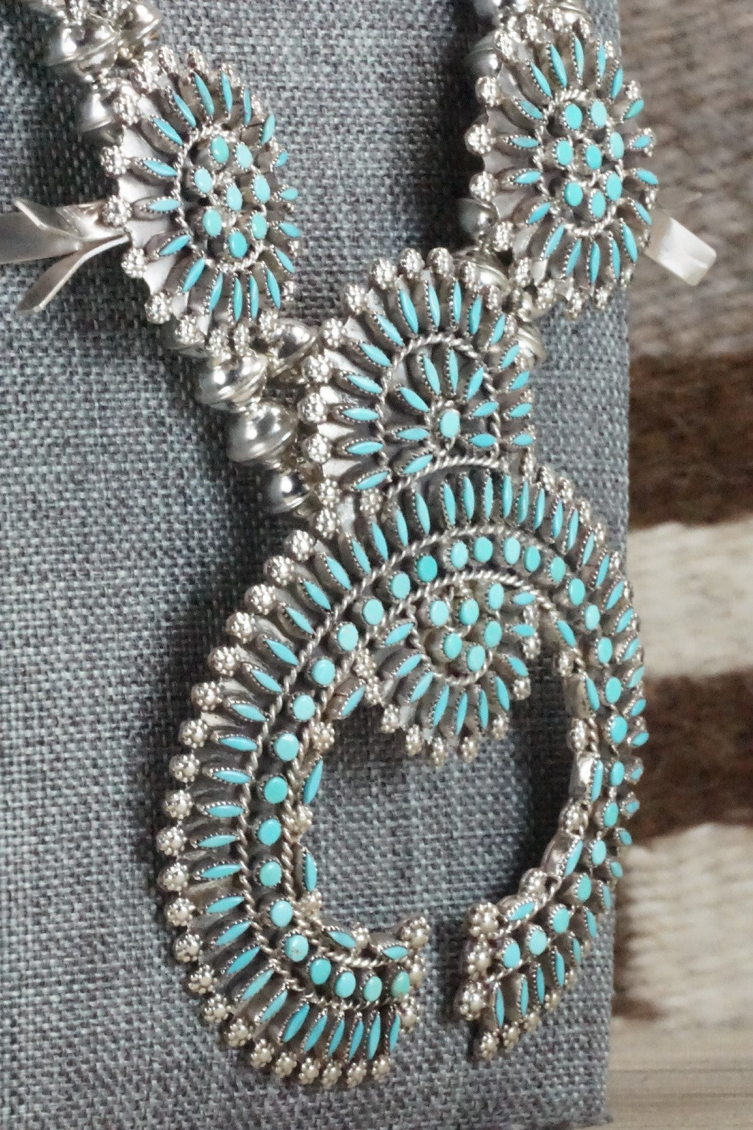 Turquoise & Sterling Silver Squash Blossom Necklace & Earrings - Merlinda Chavez