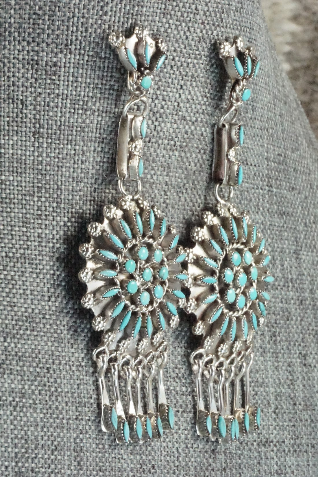 Turquoise & Sterling Silver Squash Blossom Necklace & Earrings - Merlinda Chavez