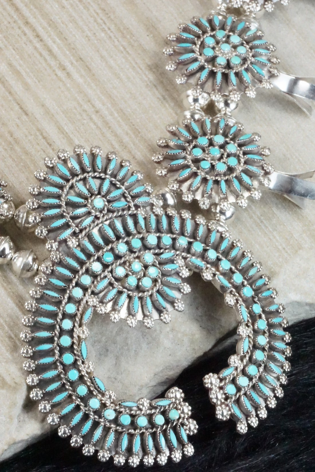Turquoise & Sterling Silver Squash Blossom Necklace & Earrings - Merlinda Chavez
