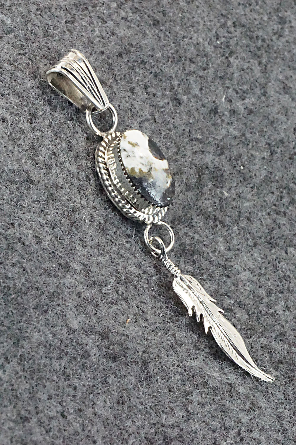 White Buffalo & Sterling Silver Pendant - Gregg Yazzie
