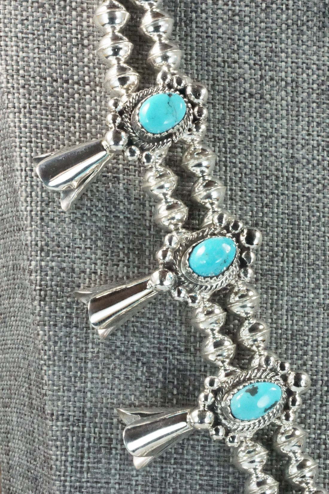 Turquoise & Sterling Silver Squash Blossom Necklace and Earrings - Vernon Johnson