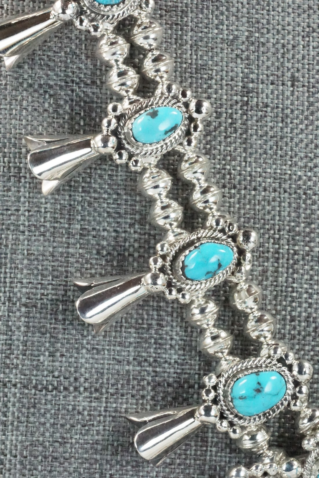 Turquoise & Sterling Silver Squash Blossom Necklace and Earrings - Vernon Johnson