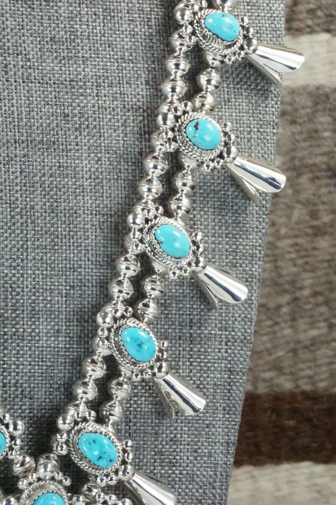 Turquoise & Sterling Silver Squash Blossom Necklace and Earrings - Vernon Johnson