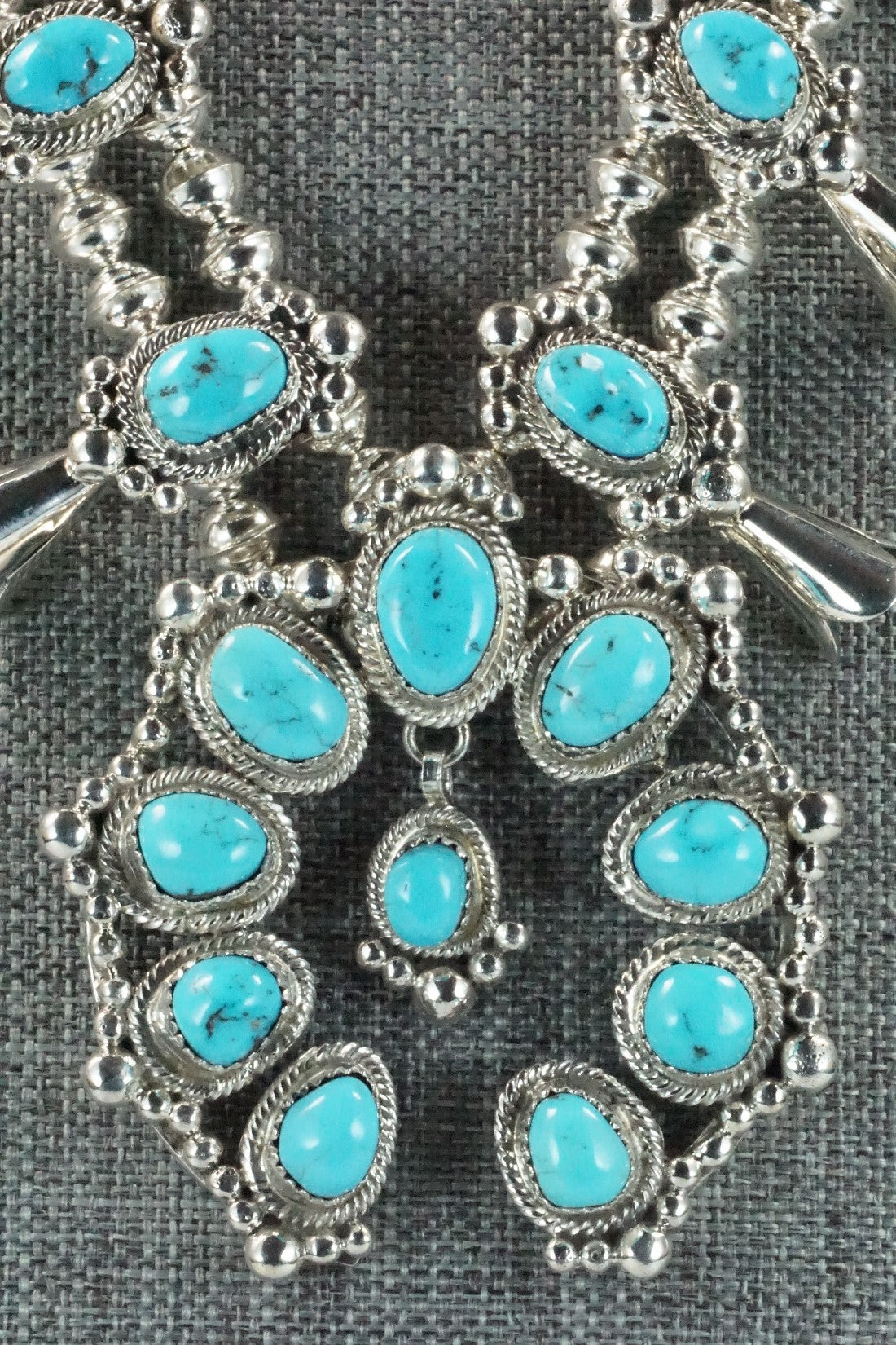 Turquoise & Sterling Silver Squash Blossom Necklace and Earrings - Vernon Johnson