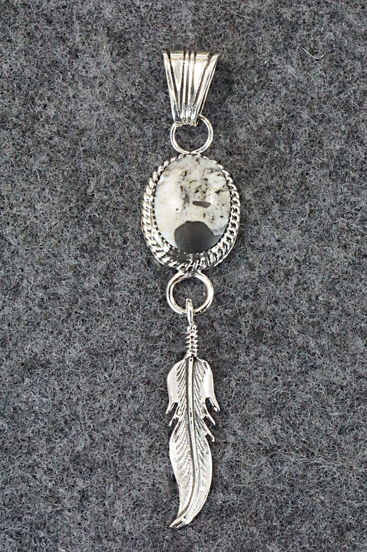 White Buffalo & Sterling Silver Pendant - Gregg Yazzie