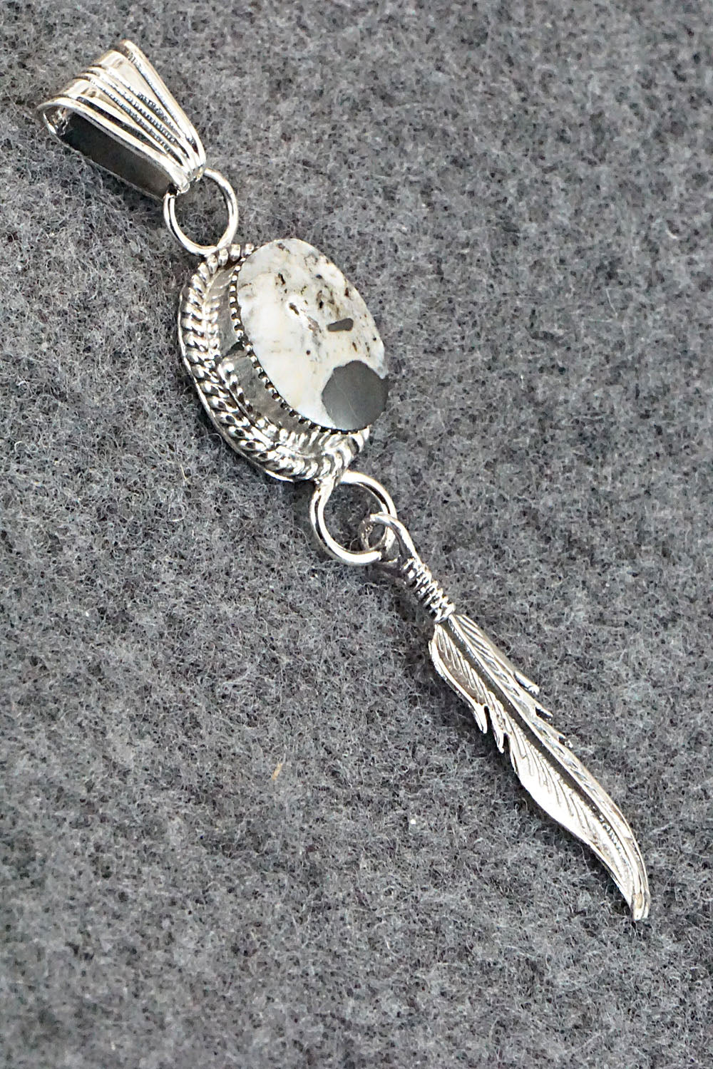 White Buffalo & Sterling Silver Pendant - Gregg Yazzie