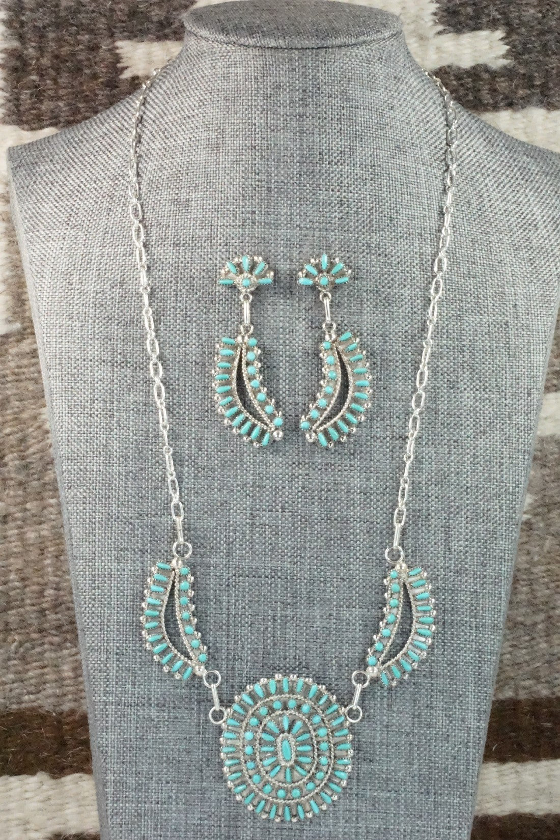 Turquoise & Sterling Silver Necklace and Earrings Set - Vergie Lonjose