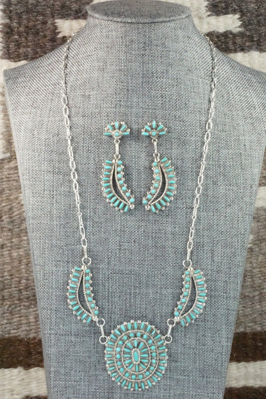 Turquoise & Sterling Silver Necklace and Earrings Set - Vergie Lonjose