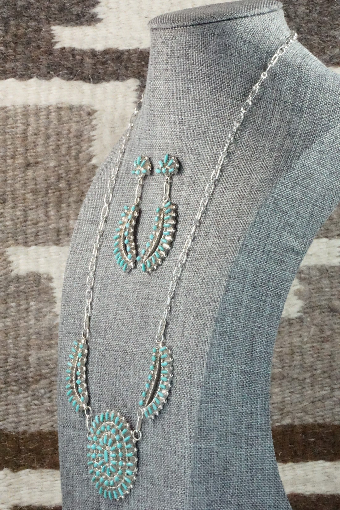 Turquoise & Sterling Silver Necklace and Earrings Set - Vergie Lonjose