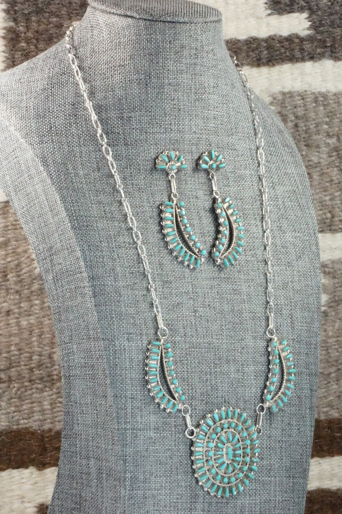 Turquoise & Sterling Silver Necklace and Earrings Set - Vergie Lonjose