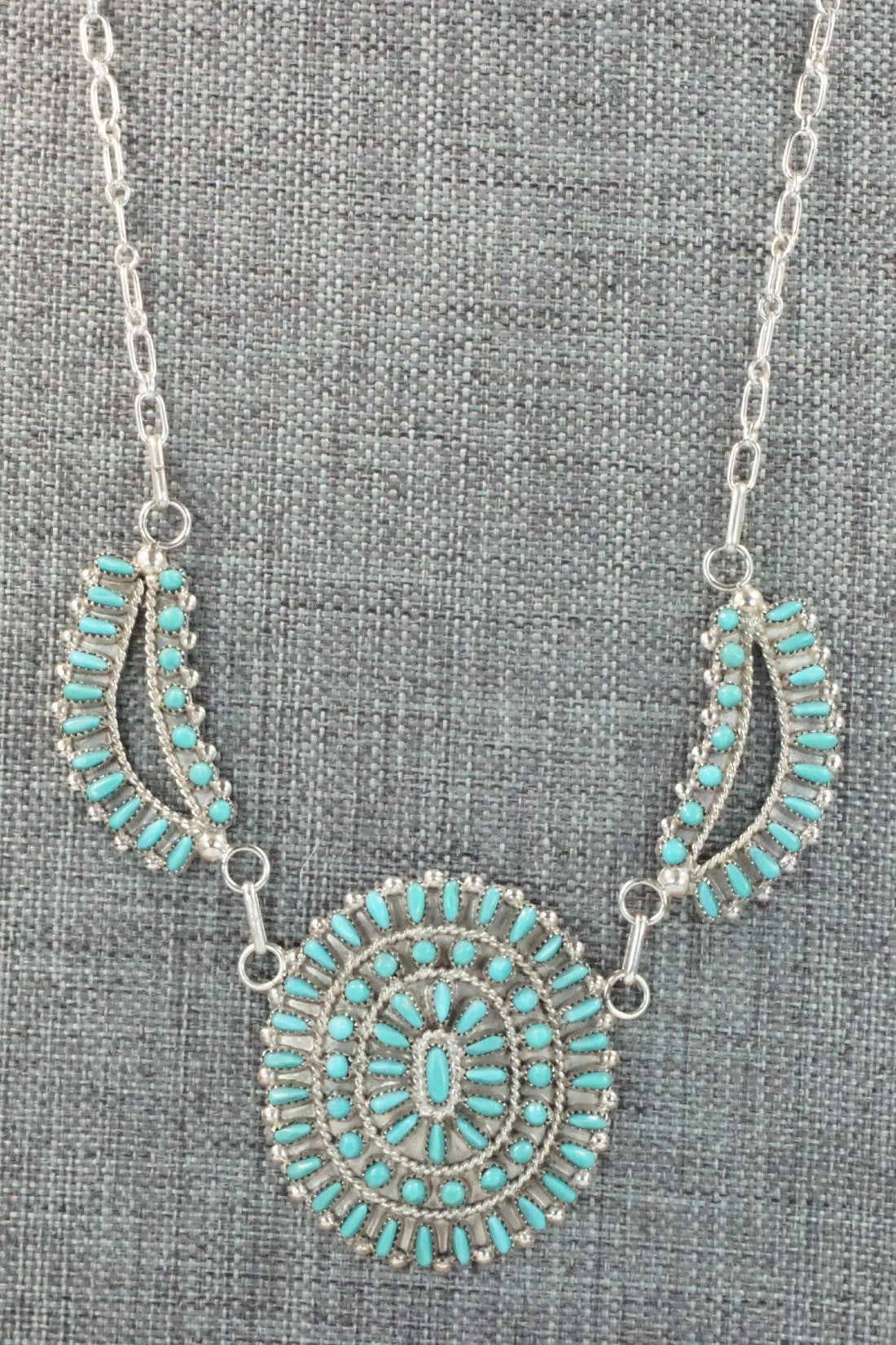 Turquoise & Sterling Silver Necklace and Earrings Set - Vergie Lonjose