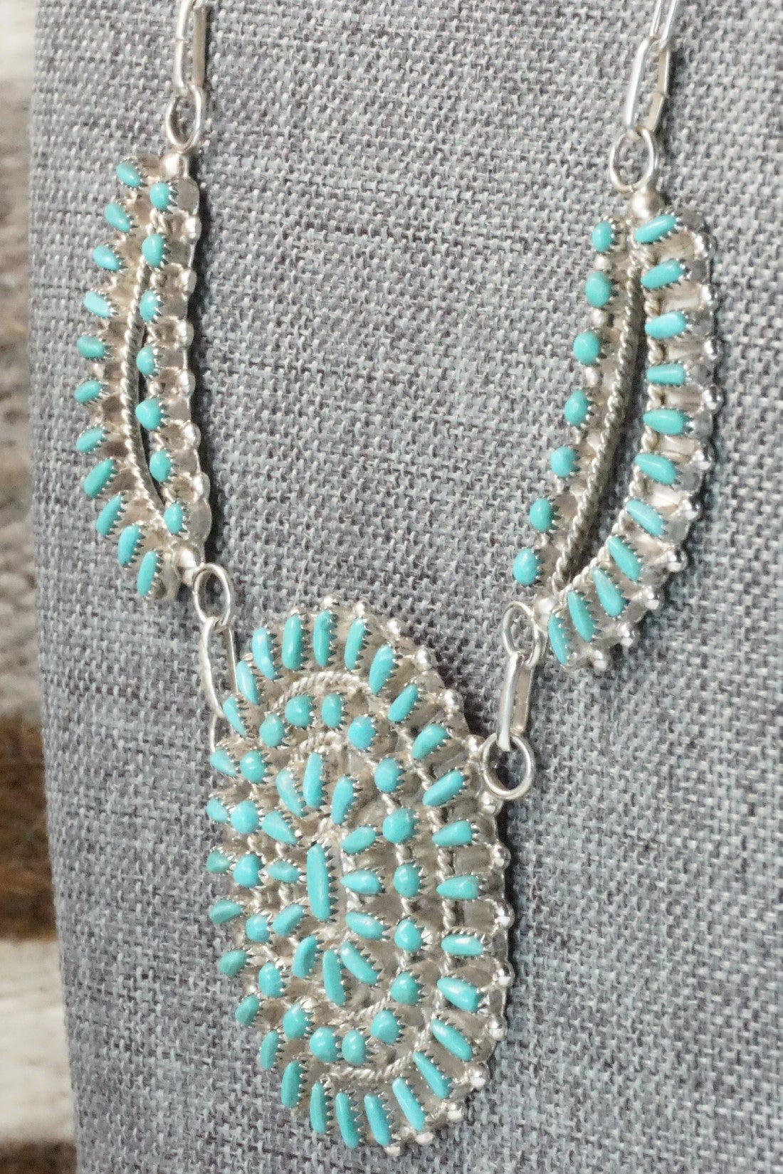 Turquoise & Sterling Silver Necklace and Earrings Set - Vergie Lonjose