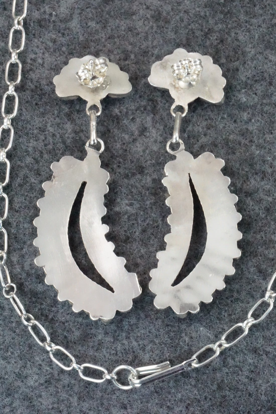 Turquoise & Sterling Silver Necklace and Earrings Set - Vergie Lonjose