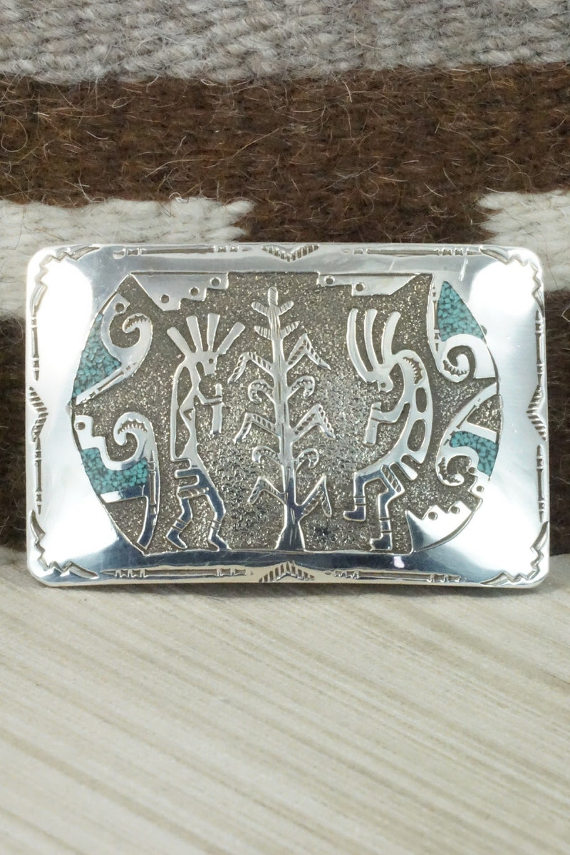 Turquoise Chip Inlay & Sterling Silver Belt Buckle - Raymond Begay