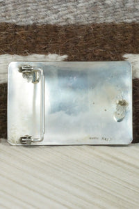 Turquoise Chip Inlay & Sterling Silver Belt Buckle - Raymond Begay