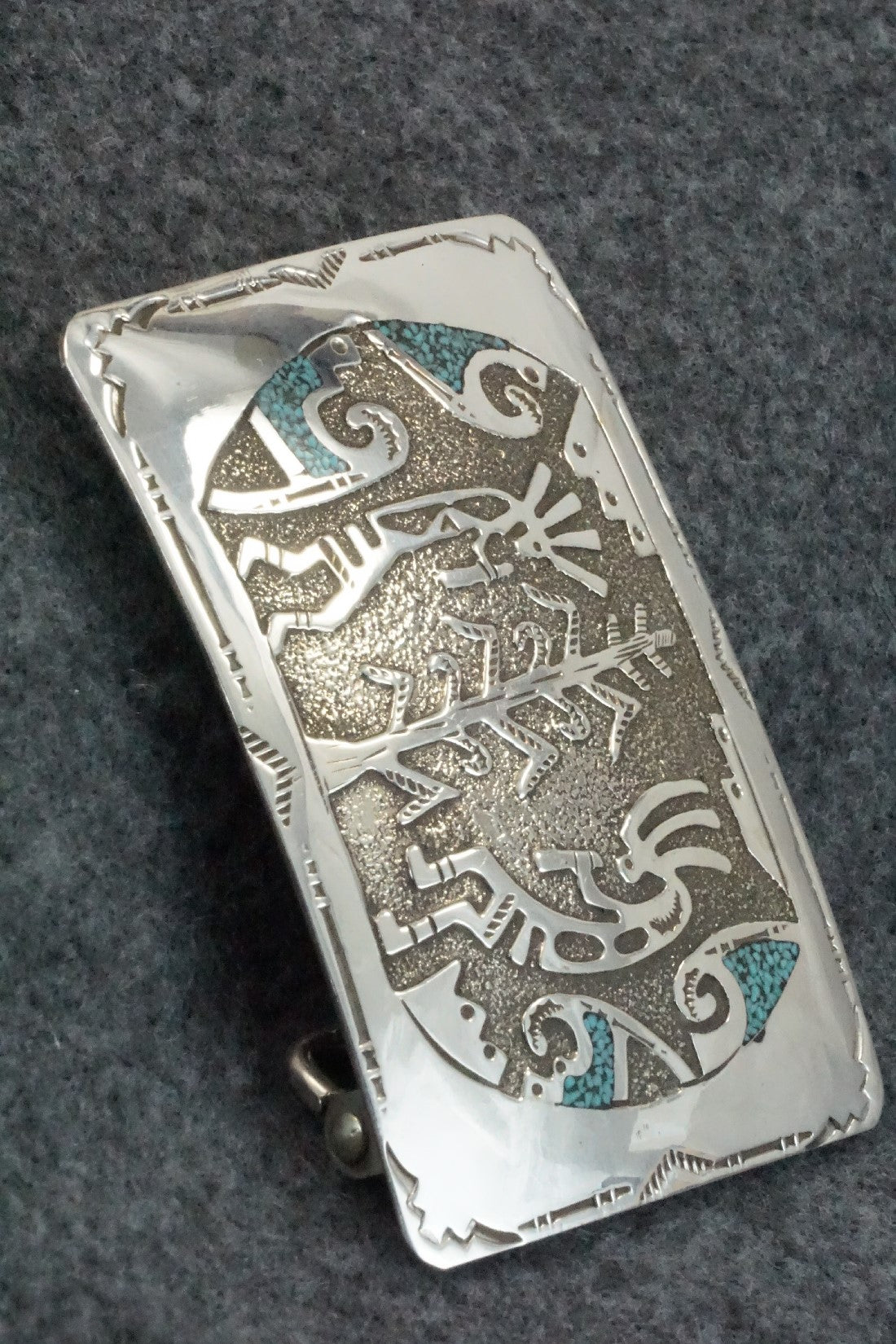 Turquoise Chip Inlay & Sterling Silver Belt Buckle - Raymond Begay