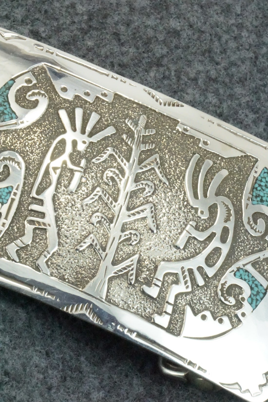 Turquoise Chip Inlay & Sterling Silver Belt Buckle - Raymond Begay