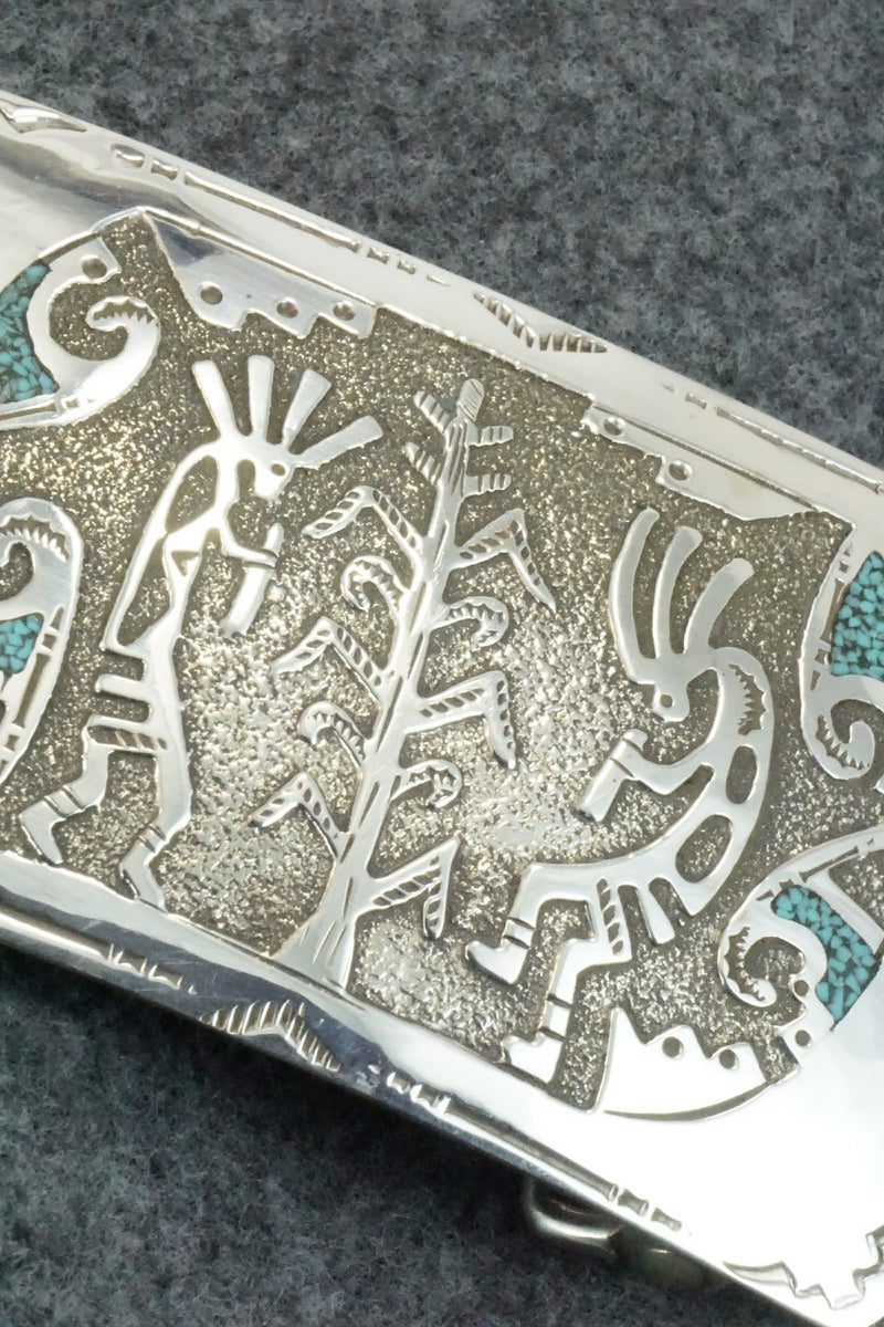 Turquoise Chip Inlay & Sterling Silver Belt Buckle - Raymond Begay