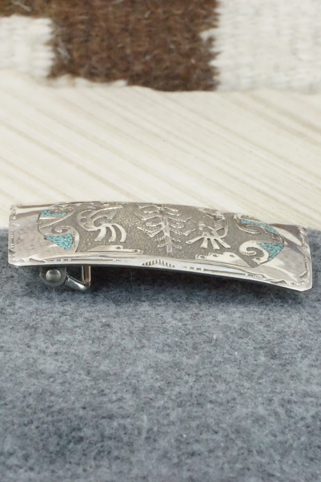 Turquoise Chip Inlay & Sterling Silver Belt Buckle - Raymond Begay