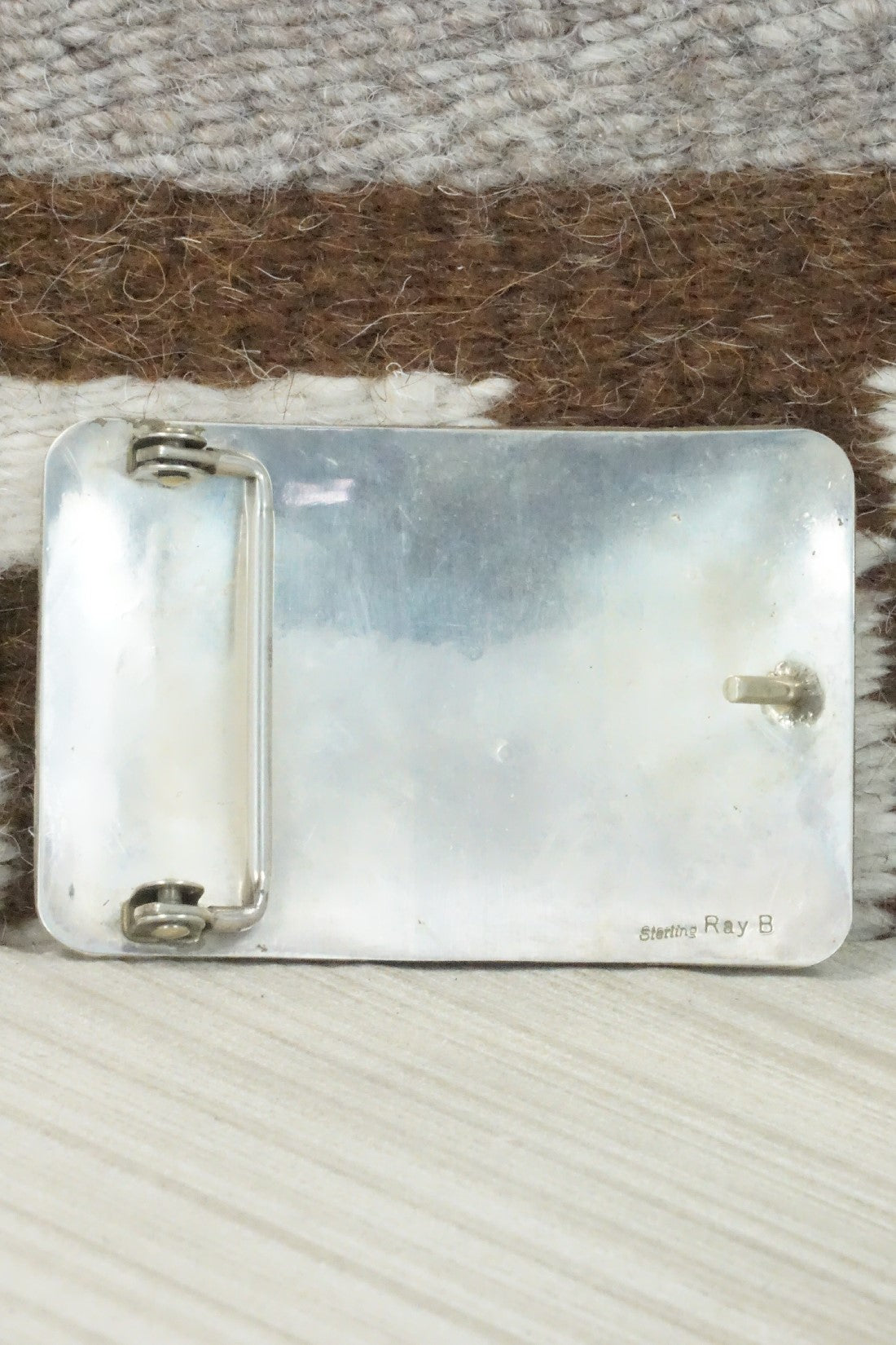 Turquoise, Coral Chip Inlay & Sterling Silver Belt Buckle - Raymond Begay