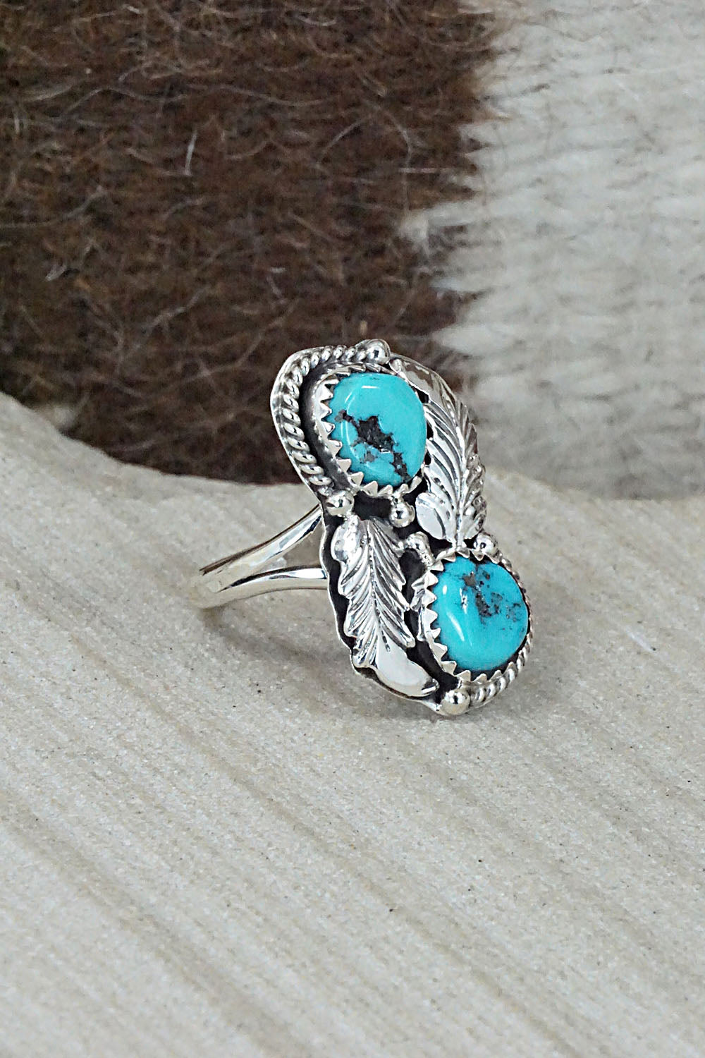 Turquoise & Sterling Silver Ring - William Begay - Size 6.75