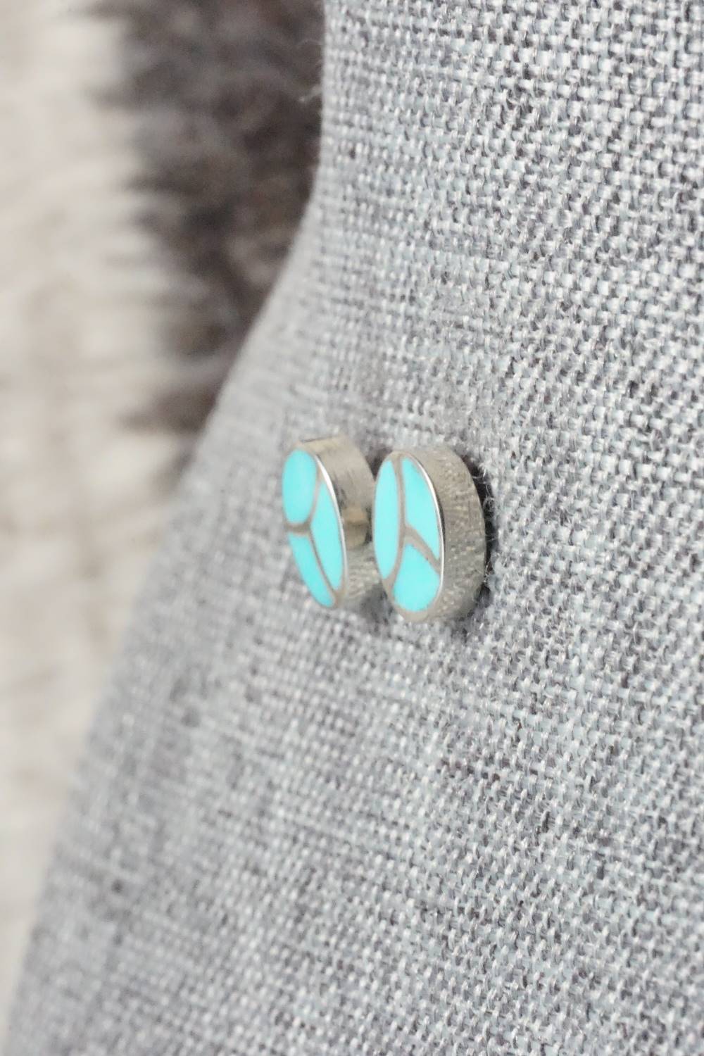 Turquoise & Sterling Silver Inlay Earrings - Brandon Haloo