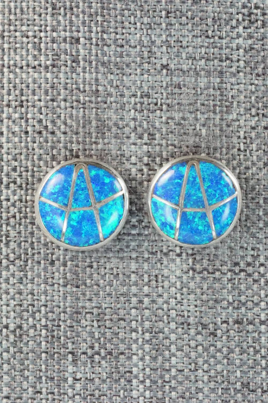 Opal & Sterling Silver Inlay Earrings - Laurie Kallestewa